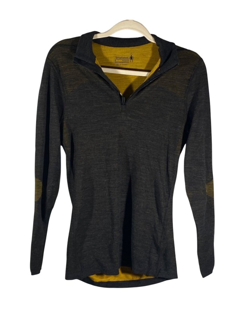 Smartwool Intraknit Mens 1/4 Zip Base Layer Top Small Wool Blend Dark Gray